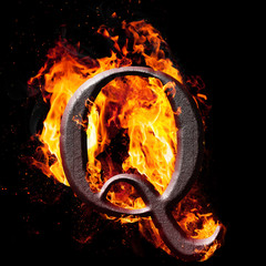 Fototapete - High res iron letters illustration in fire on black background