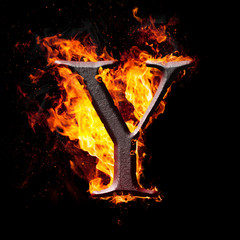 Fototapete - High res iron letters illustration in fire on black background