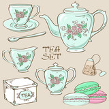 Set of isolated tea service icons