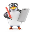 Academic penguin takes notes