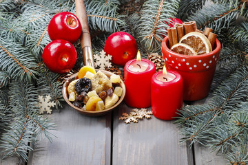 Sticker - Bowl of dried fruits on wooden table