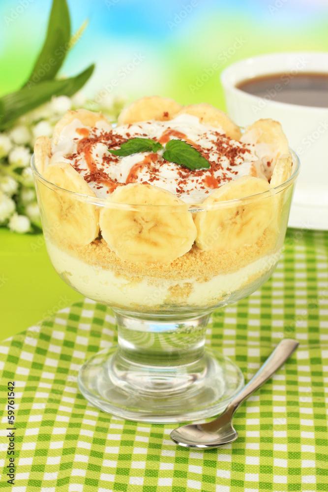 Delicious dessert with banana and caramel