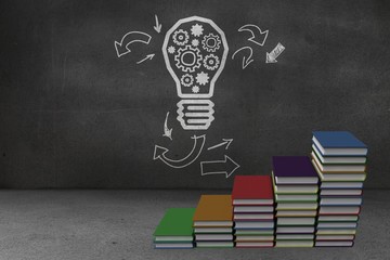 Poster - Steps made of books in front of light bulb drawing