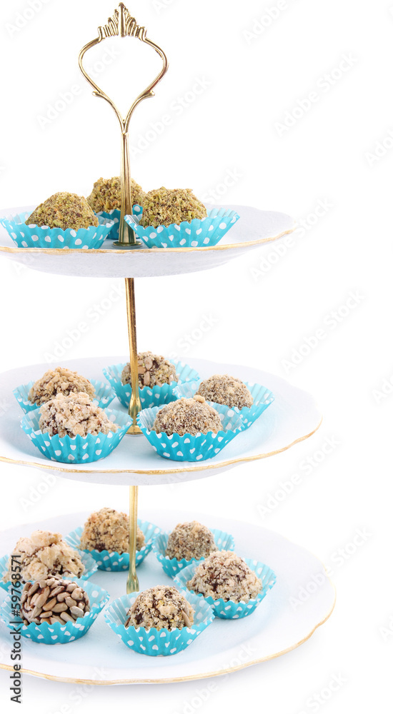 Set of chocolate candies, isolated on white