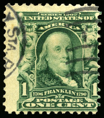 Wall Mural - Vintage US Postage Stamp of Benjamin Franklin (1902)