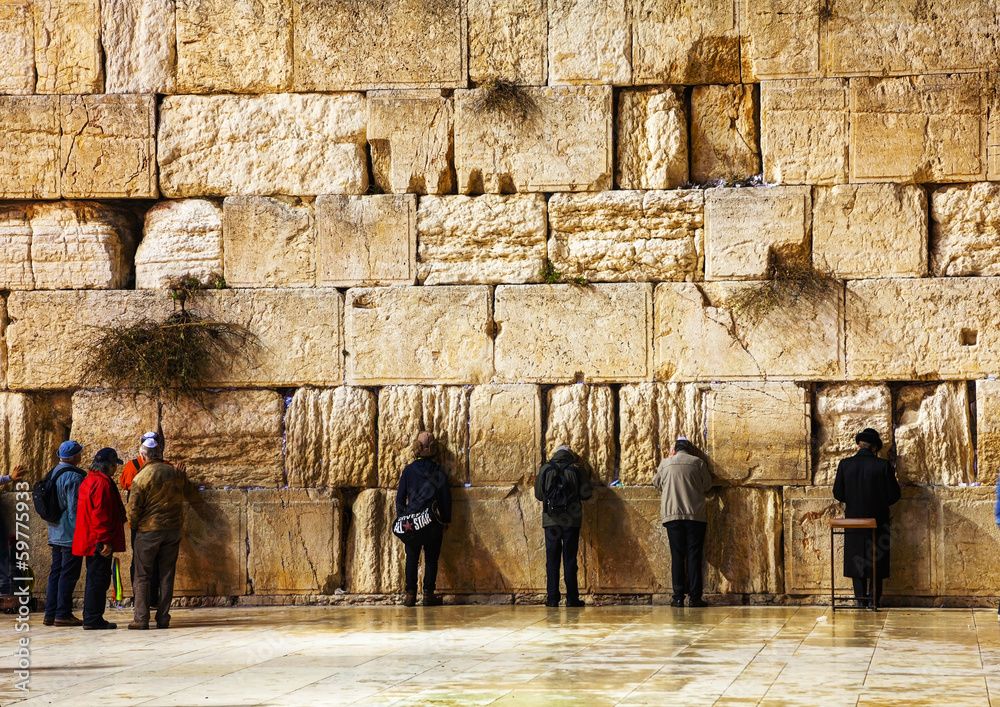 The Western Wall in Jerusalem, Israel in the night - obrazy, fototapety, plakaty 