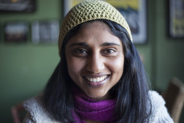 Young Woman with Beautiful Brown Eyes and Black Hair