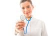 © maxsaf - Attractive Smiling doctor show her stethoscope over white backgr