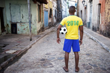 Brazilian Football Player In 2014 Shirt Favela Street Brazil