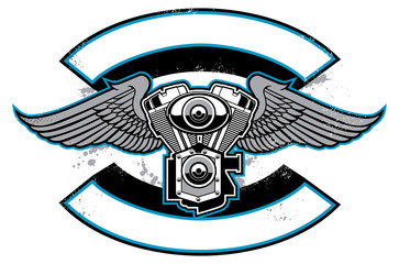 motorbike club badge with engine and wings