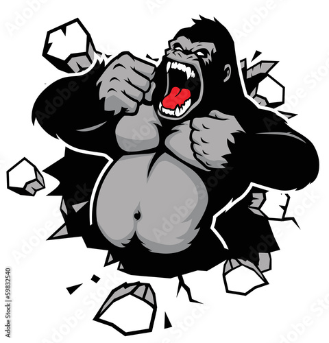 Fényképezés  angry gorilla breaking the wall