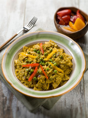 pasta with capsicum and peas, selective focus