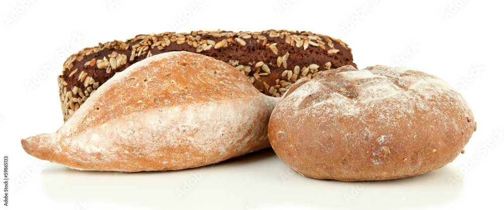 Composition with bread, isolated on white