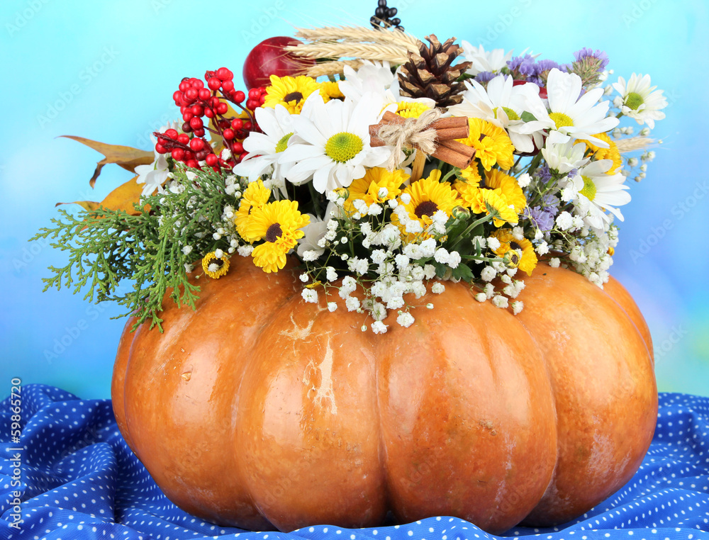 Beautiful autumn composition in pumpkin