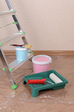 Fototapeta  - Metal ladder and paint in room