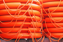 Stacked Orange Rescue Round Buoy, Sea Marine Lifesaver