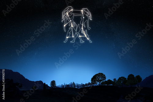 Foto-Duschvorhang nach Maß - Zodiac Sign Gemini ,Part of a Zodiac series (von Digital Storm)