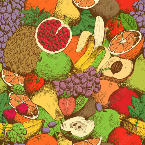 Naklejka dekoracyjna Bright juicy fresh fruits seamless pattern