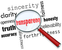 Transparency Word Magnifying Glass Sincerity Openness Clarity