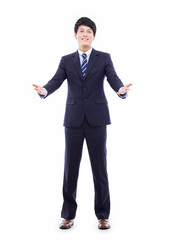 Canvas Print - Young Asian business man showing welcom sign.