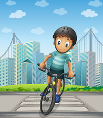 Poster - A boy biking in the city