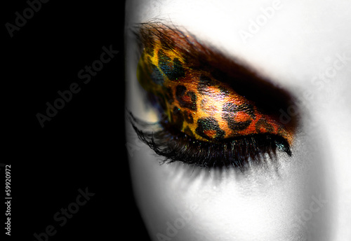 Naklejka na szybę Beauty Fashion Model Girl with Holiday Leopard Makeup