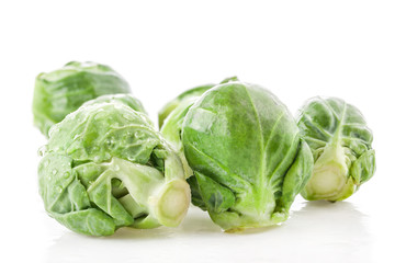 Wall Mural - Fresh green Brussels sprouts, cabbage isolated on white