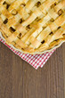 Lattice pastry apple pie top, cooked with copy space