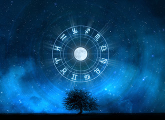 Wall Mural - zodiac signs horoscope with the tree of life and universe