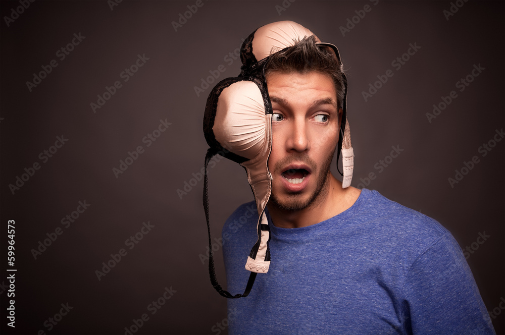 man with bra on