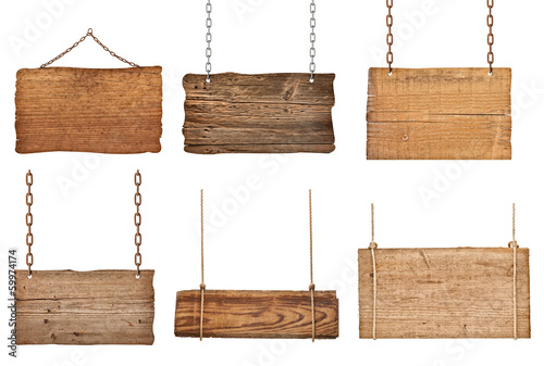 Fotomural wooden sign background message rope chain hanging