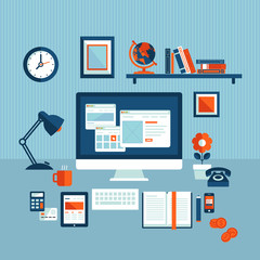 Poster - flat design concept of modern business workspace