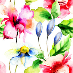 Wall Mural - Seamless wallpaper with summer flowers