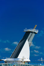 Funnel Of Cruise Ship In The Mediterranean Sea.