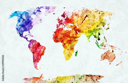 Fototapeta na wymiar Watercolor world map