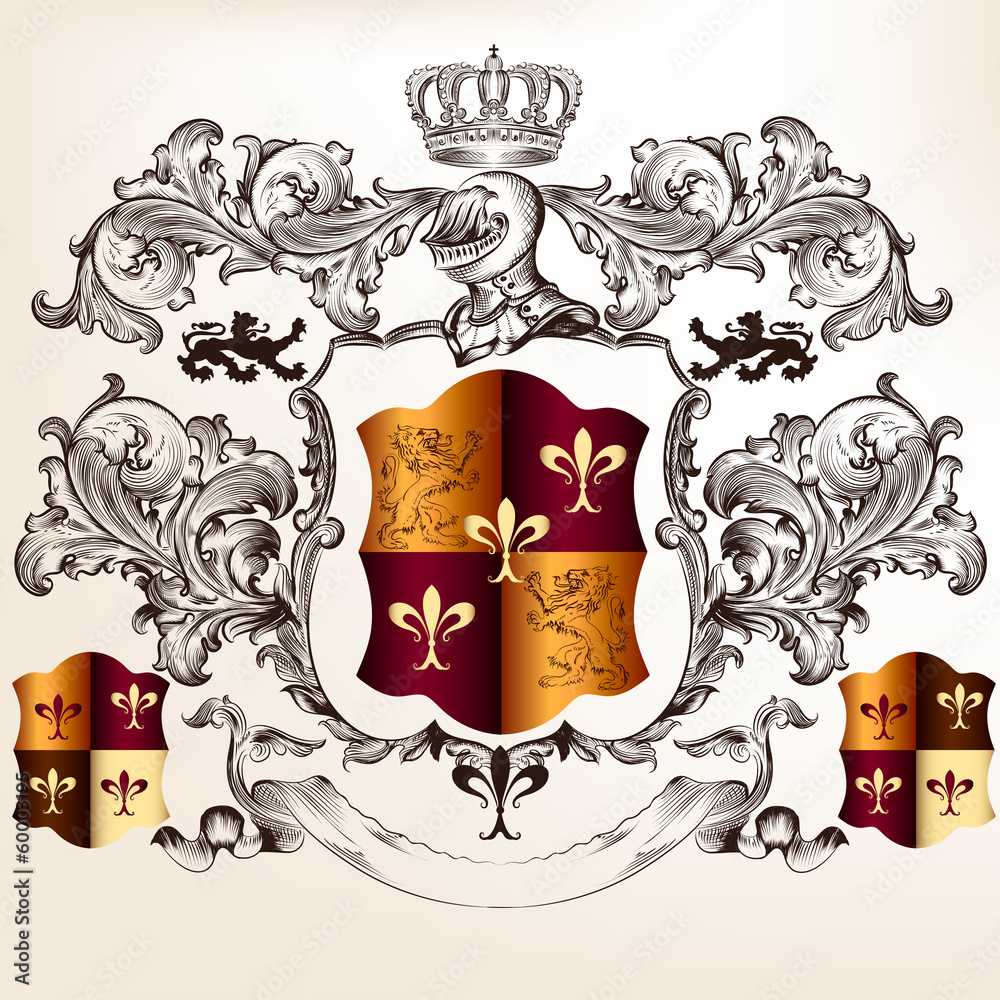 Heraldic design with coat of arms and shield Stock Vector | Adobe Stock