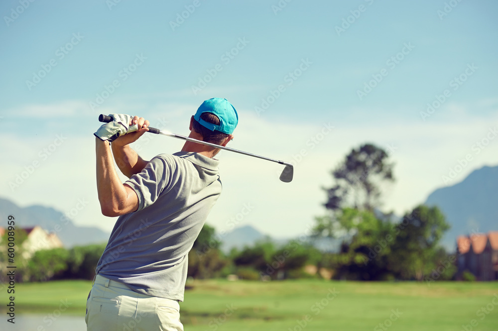 golf shot man - obrazy, fototapety, plakaty 