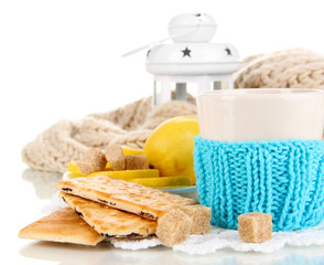 Fototapete - Cup of tea with lemon isolated on white