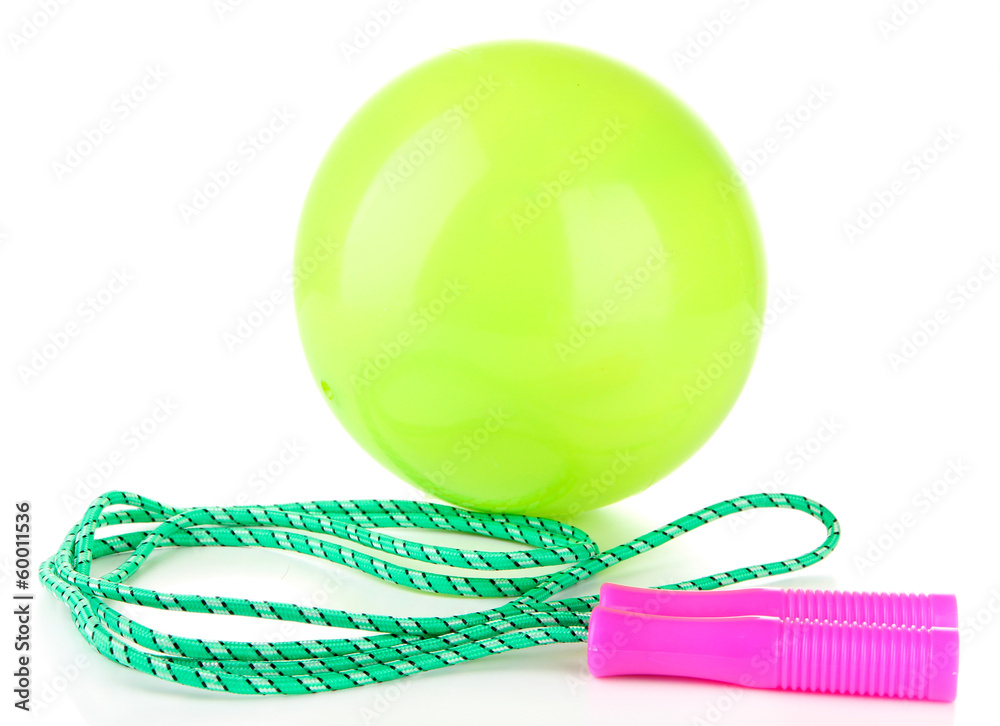 Bright green ball and rope isolated on white
