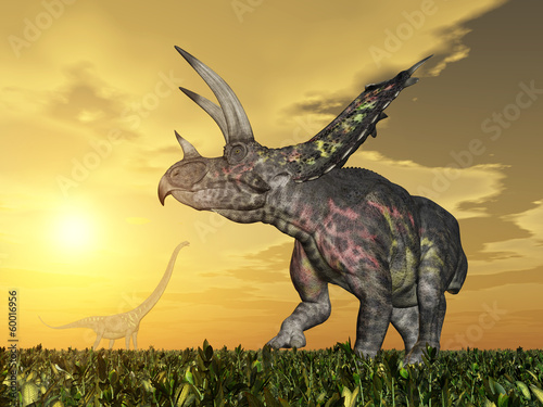 Naklejka dekoracyjna Trójwymiarowy ogromny dinozaur na polu