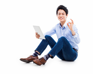 Poster - young Asian man having a smard pad PC