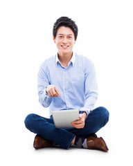 Poster - young Asian man having a smard pad PC