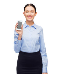 Canvas Print - smiling businesswoman with spartphone blank screen