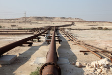 Oil And Gas Pipeline In The Desert Of Bahrain, Middle East