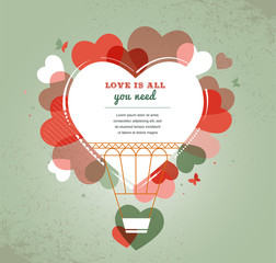 Wall Mural - Love background - heart shape hot air balloon