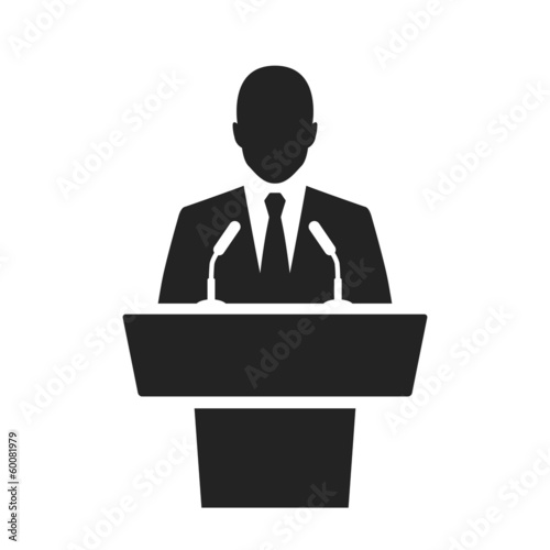 Cuadros en Lienzo speaker black icon. orator speaking from tribune