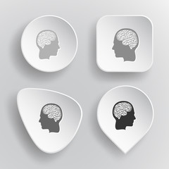 Canvas Print - Human brain. White flat vector buttons on gray background.