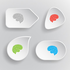 Poster - Brain. White flat vector buttons on gray background.