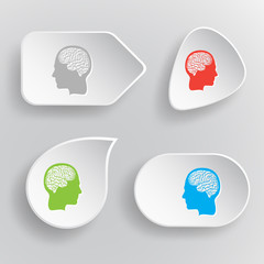 Wall Mural - Human brain. White flat vector buttons on gray background.