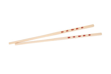 Chopsticks with the Chinese/Japanese symbols, isolated on white